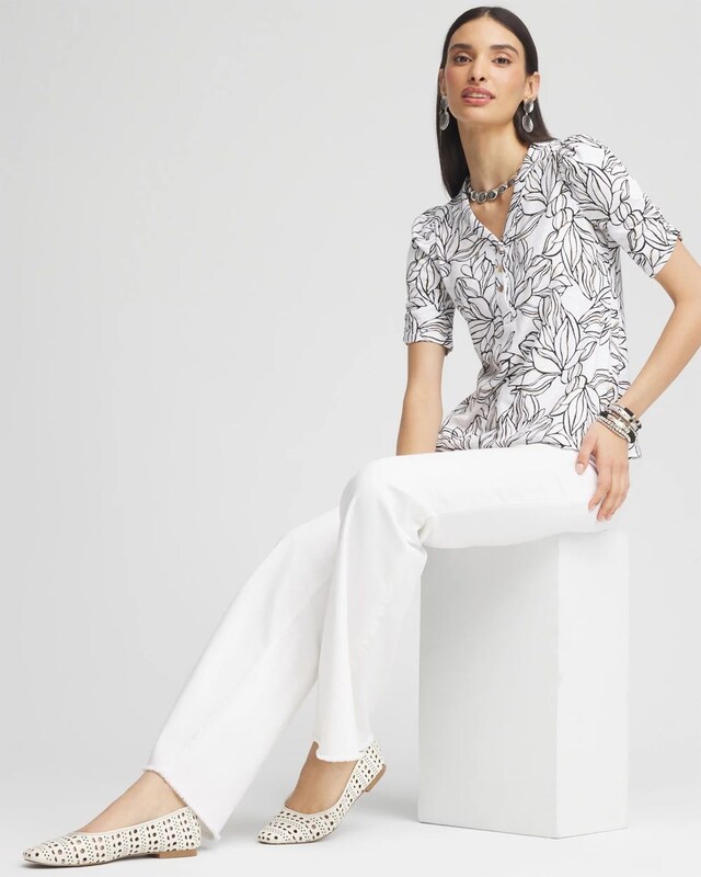 Floral Slub Split Neck Henley Tee - image 2